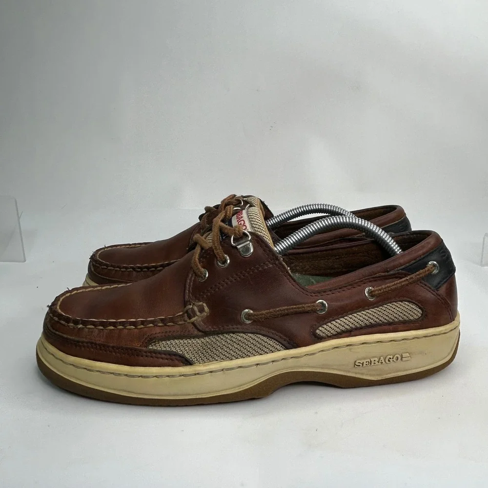 Sebago Docksides Mens 9 Brown Leather Mesh Boat‎ Shoes Deck 393 7056 Clovehitch